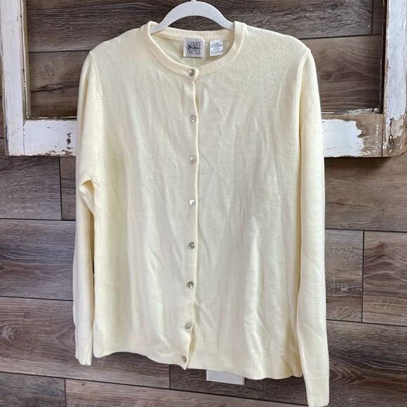 Jason Maxwell Ladies Button Up Sweater Cardigan, Size Large, Cream Off White - Picture 2 of 6